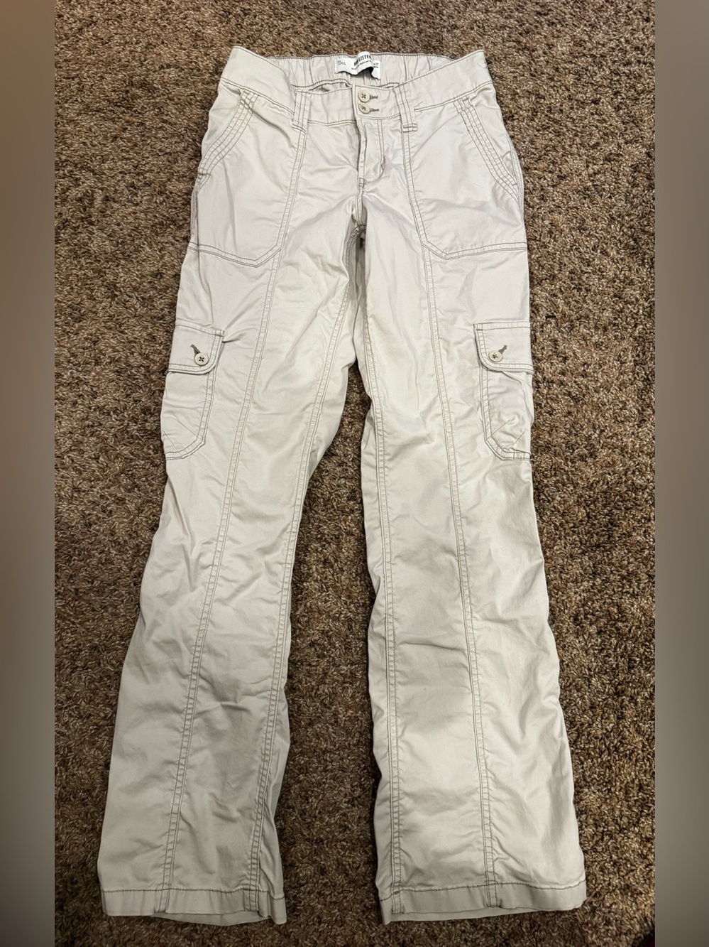 Hollister Women's Cream Cargo Trousers with Flap Pockets